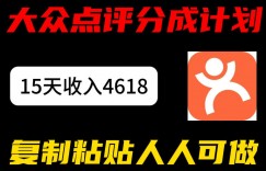 大众点评分成计划，15天收入4618.85，新手小白轻松上手，复制粘贴人人可做