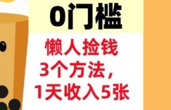 懒人捡钱3个方法，1天收入5张，超简单美金项目，0门槛