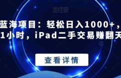 闲鱼蓝海项目：轻松日入1000+，每天1小时，iPad二手交易赚翻天